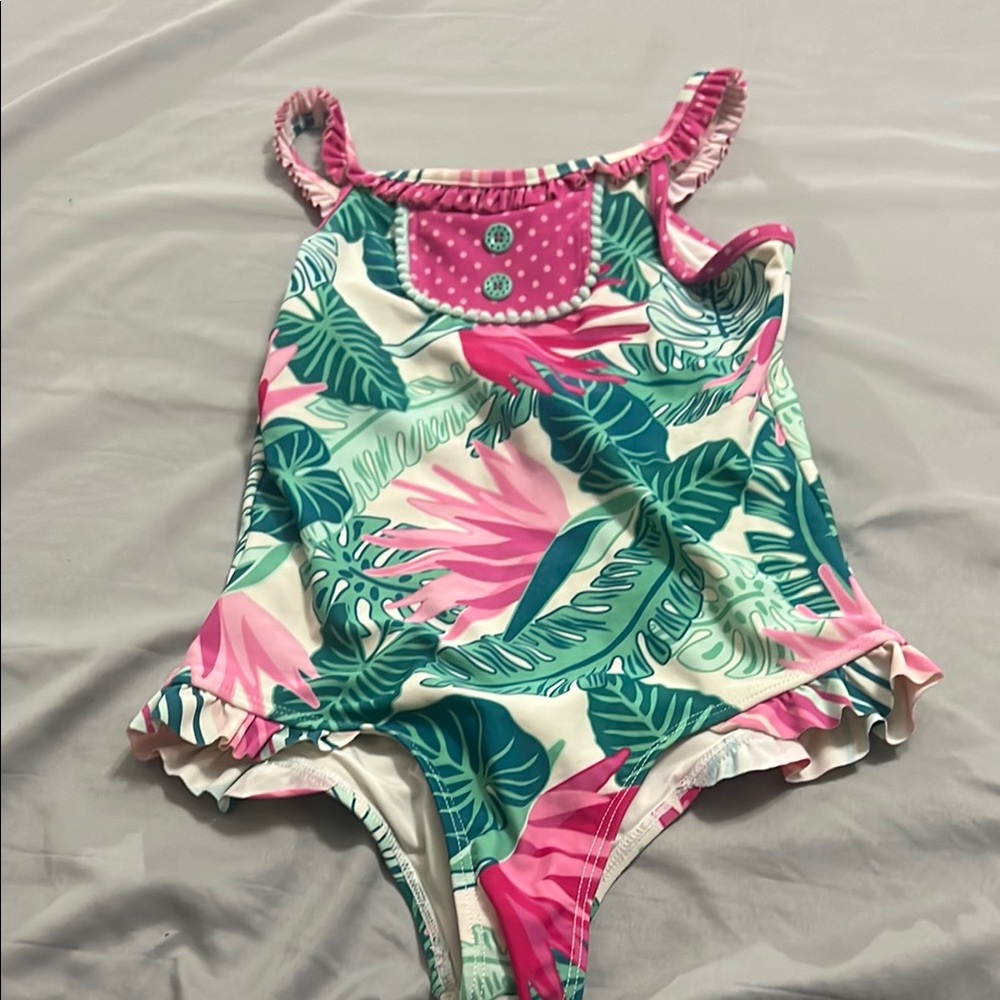 Matilda Jane Pink and Green Leaf Print Swimsuit